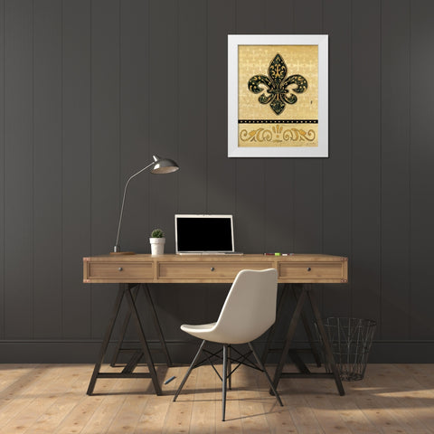 Golden Fleur De Lis White Modern Wood Framed Art Print by Moulton, Jo