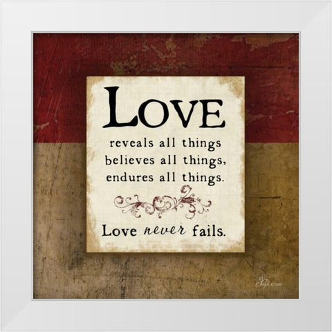 Love Never Fails White Modern Wood Framed Art Print by Pugh, Jennifer