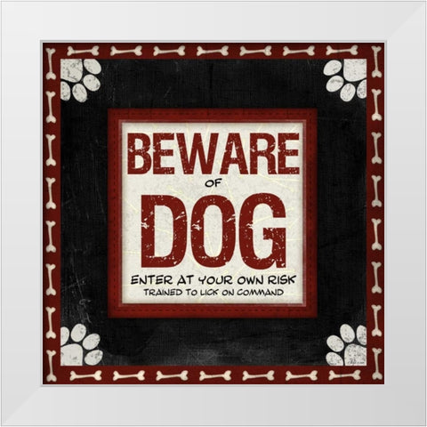 Beware of Dog White Modern Wood Framed Art Print by Pugh, Jennifer