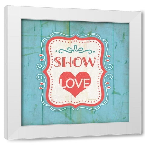 Show Love - Blue White Modern Wood Framed Art Print by Pugh, Jennifer