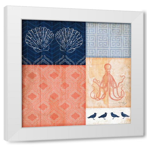 Coral and Navy Coastal III White Modern Wood Framed Art Print by Pugh, Jennifer