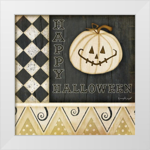 Happy Halloween - Pumpkin White Modern Wood Framed Art Print by Pugh, Jennifer