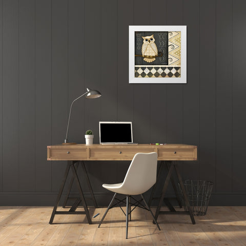 Whoo Owl White Modern Wood Framed Art Print by Pugh, Jennifer