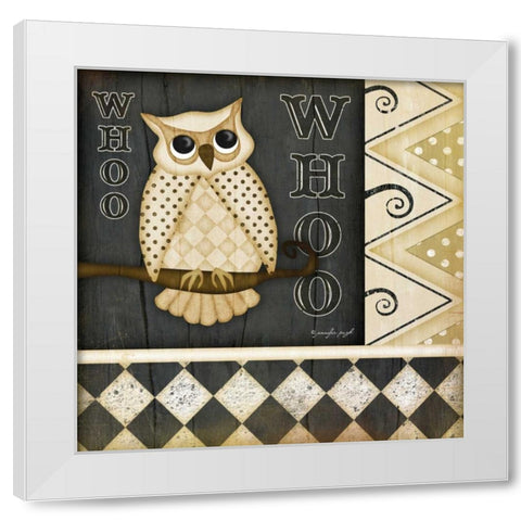 Whoo Owl White Modern Wood Framed Art Print by Pugh, Jennifer