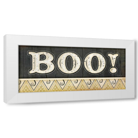 BOO  White Modern Wood Framed Art Print by Pugh, Jennifer