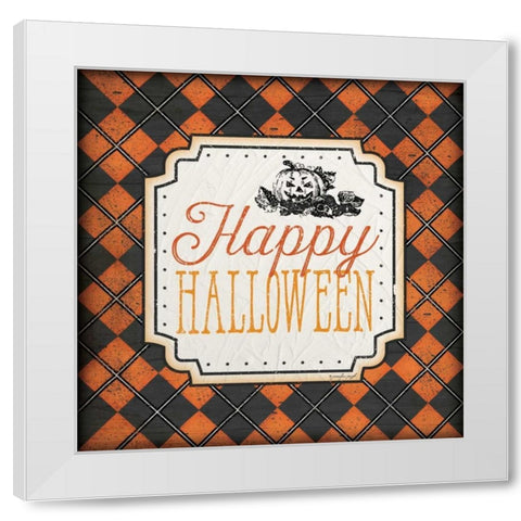 Halloween - Happy White Modern Wood Framed Art Print by Pugh, Jennifer