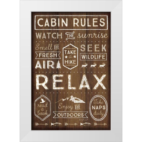 Cabin Rules White Modern Wood Framed Art Print by Pugh, Jennifer