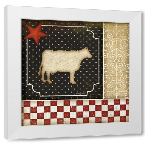 Country Kitchen - Cow White Modern Wood Framed Art Print by Pugh, Jennifer