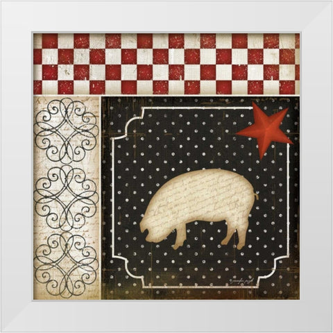 Country Kitchen - Pig White Modern Wood Framed Art Print by Pugh, Jennifer