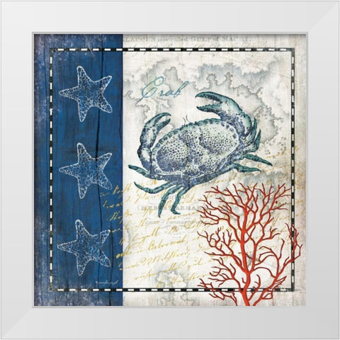 Coastal Blue Crab White Modern Wood Framed Art Print by Pugh, Jennifer