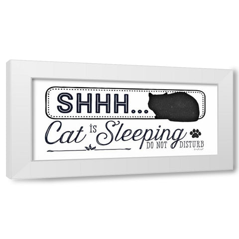 Shhh Cat is Sleeping White Modern Wood Framed Art Print by Pugh, Jennifer