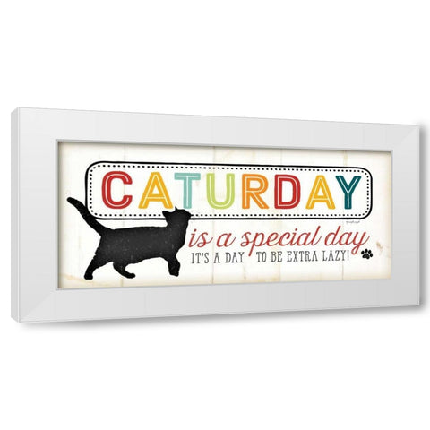 Caturday - Color White Modern Wood Framed Art Print by Pugh, Jennifer