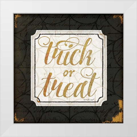 Trick or Treat Gold White Modern Wood Framed Art Print by Pugh, Jennifer