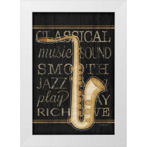 Music Saxophone White Modern Wood Framed Art Print by Pugh, Jennifer