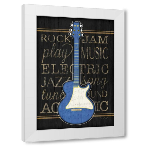 Music Guitar - Blue White Modern Wood Framed Art Print by Pugh, Jennifer