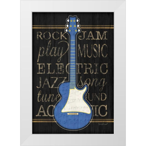 Music Guitar - Blue White Modern Wood Framed Art Print by Pugh, Jennifer