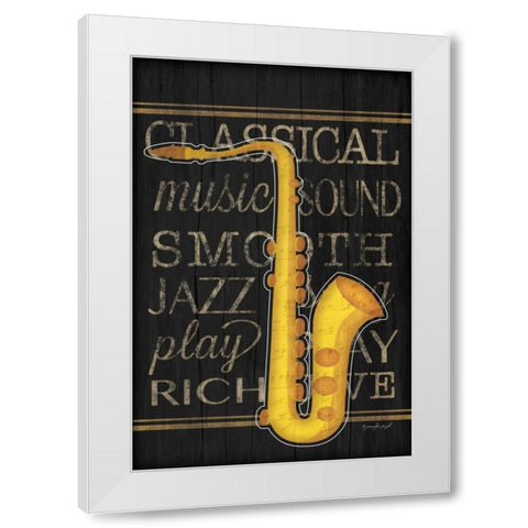 Music Saxophone White Modern Wood Framed Art Print by Pugh, Jennifer