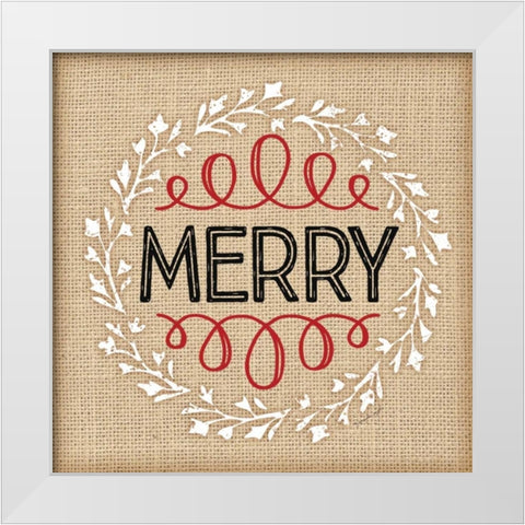 Burlap Merry White Modern Wood Framed Art Print by Pugh, Jennifer