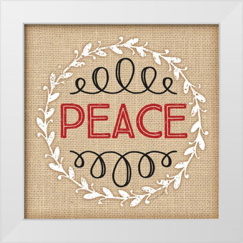 Burlap Peace White Modern Wood Framed Art Print by Pugh, Jennifer