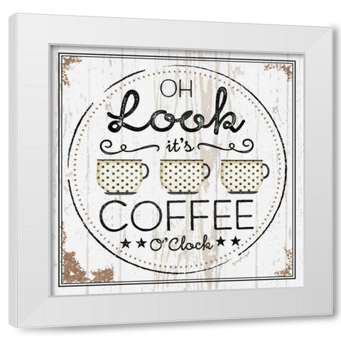 Coffee Oclock White Modern Wood Framed Art Print by Pugh, Jennifer