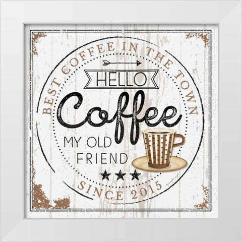 Hello Coffee White Modern Wood Framed Art Print by Pugh, Jennifer