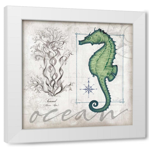 Coastal Seahorse White Modern Wood Framed Art Print by Pugh, Jennifer