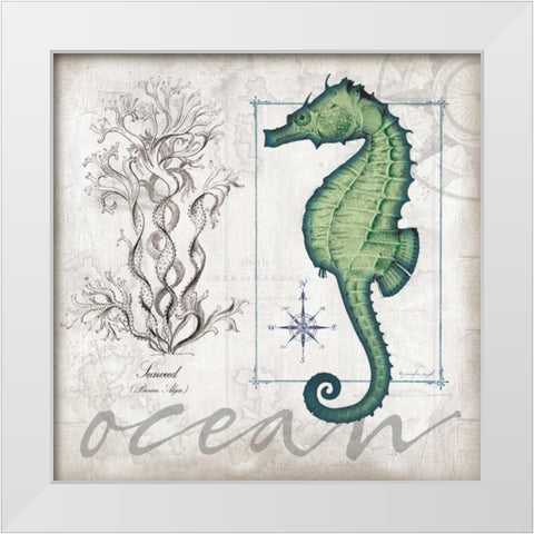 Coastal Seahorse White Modern Wood Framed Art Print by Pugh, Jennifer