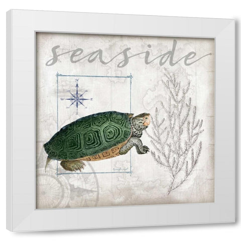 Coastal Turtle White Modern Wood Framed Art Print by Pugh, Jennifer