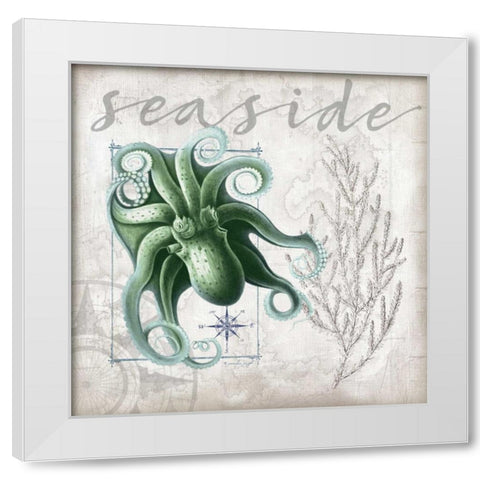 Coastal Octopus White Modern Wood Framed Art Print by Pugh, Jennifer