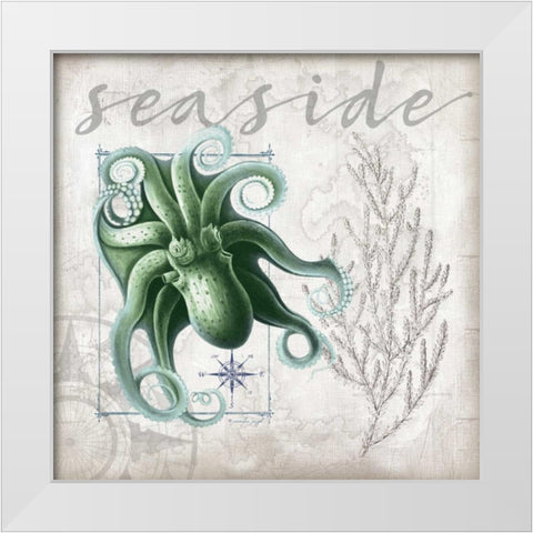 Coastal Octopus White Modern Wood Framed Art Print by Pugh, Jennifer