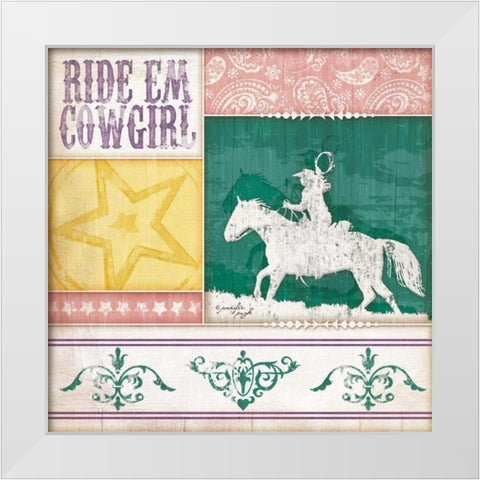 Cowgirl Ride Em Cowgirl White Modern Wood Framed Art Print by Pugh, Jennifer