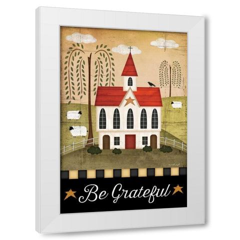 Be Grateful White Modern Wood Framed Art Print by Pugh, Jennifer