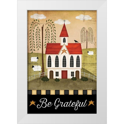 Be Grateful White Modern Wood Framed Art Print by Pugh, Jennifer