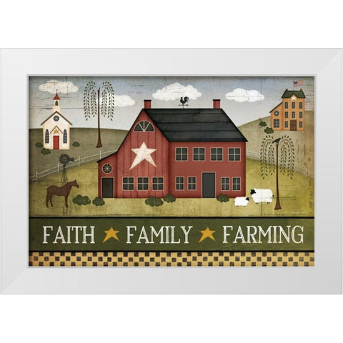 Faith, Family, Farming White Modern Wood Framed Art Print by Pugh, Jennifer