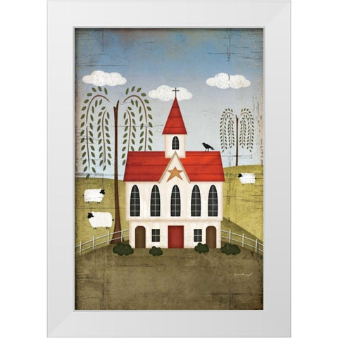 Primitive Church White Modern Wood Framed Art Print by Pugh, Jennifer