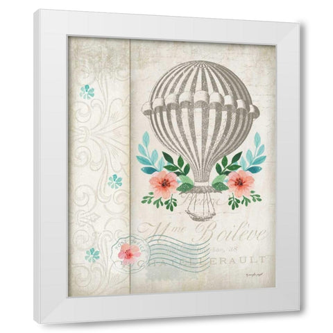 French Hot Air Balloon White Modern Wood Framed Art Print by Pugh, Jennifer