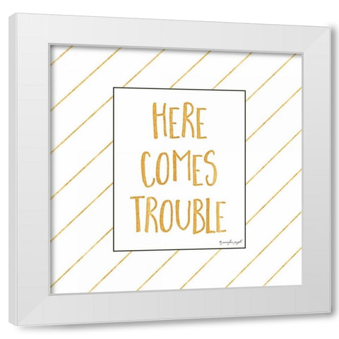 Here Comes Trouble White Modern Wood Framed Art Print by Pugh, Jennifer