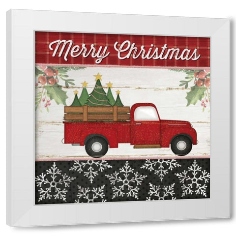 Merry Christmas Truck White Modern Wood Framed Art Print by Pugh, Jennifer