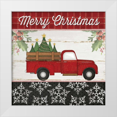 Merry Christmas Truck White Modern Wood Framed Art Print by Pugh, Jennifer