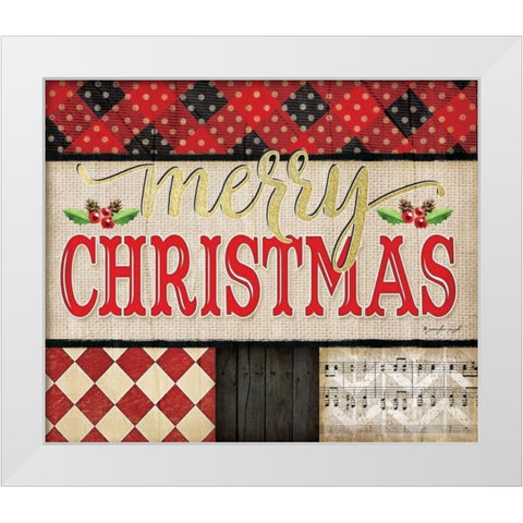 Merry Christmas Plaid White Modern Wood Framed Art Print by Pugh, Jennifer