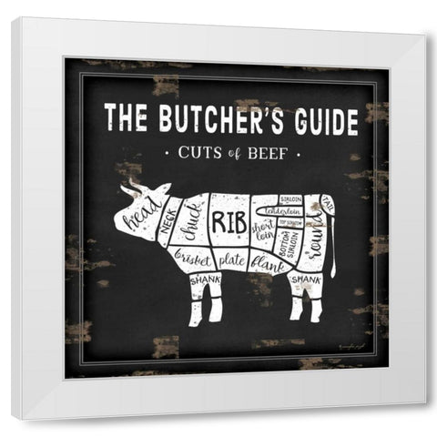 Butchers Guide Cow White Modern Wood Framed Art Print by Pugh, Jennifer