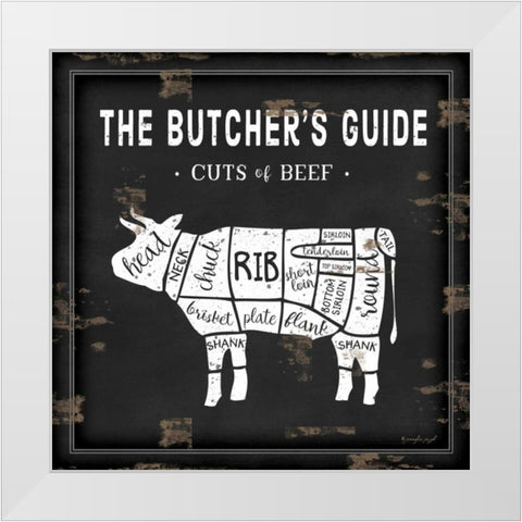 Butchers Guide Cow White Modern Wood Framed Art Print by Pugh, Jennifer