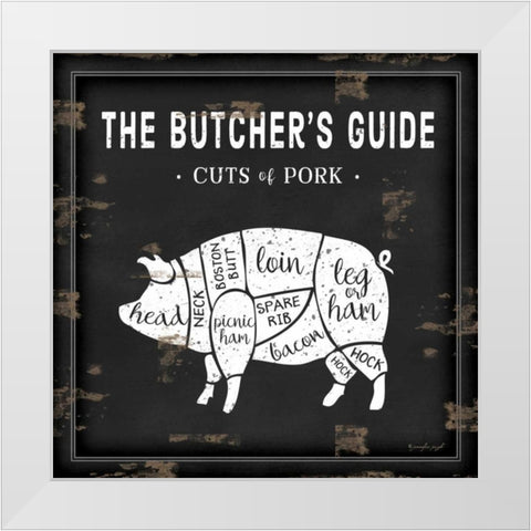 Butchers Guide Pig White Modern Wood Framed Art Print by Pugh, Jennifer