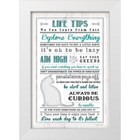 Life Tips - Cats White Modern Wood Framed Art Print by Pugh, Jennifer