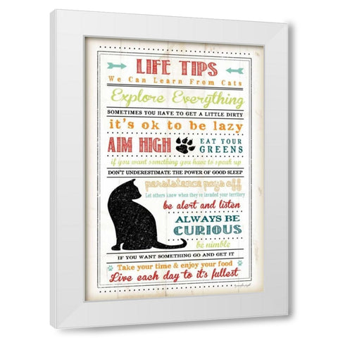 Life Tips - Cats White Modern Wood Framed Art Print by Pugh, Jennifer