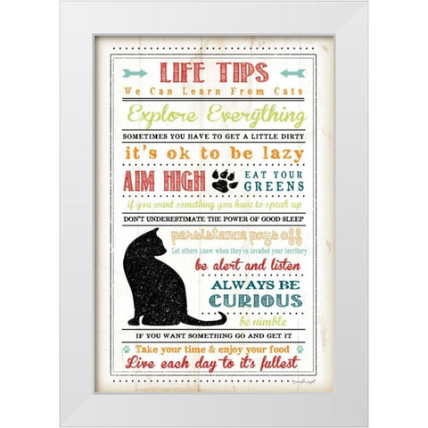 Life Tips - Cats White Modern Wood Framed Art Print by Pugh, Jennifer