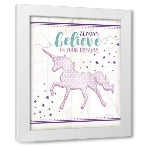 Believe Unicorn White Modern Wood Framed Art Print by Pugh, Jennifer