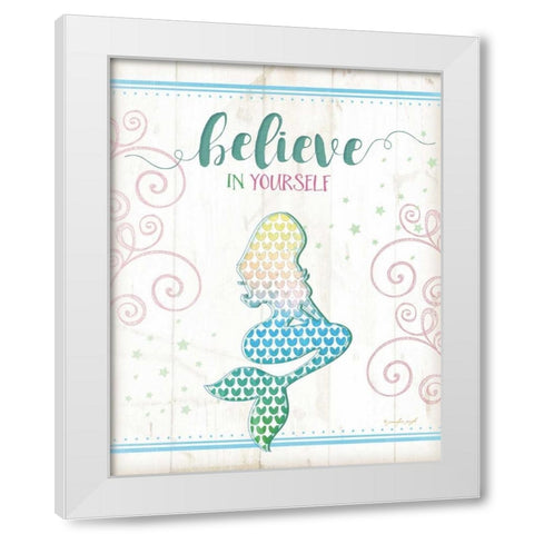 Believe Mermaid White Modern Wood Framed Art Print by Pugh, Jennifer