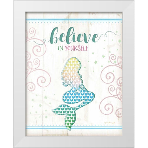 Believe Mermaid White Modern Wood Framed Art Print by Pugh, Jennifer