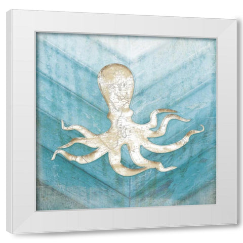 Coastal Octopus White Modern Wood Framed Art Print by Pugh, Jennifer